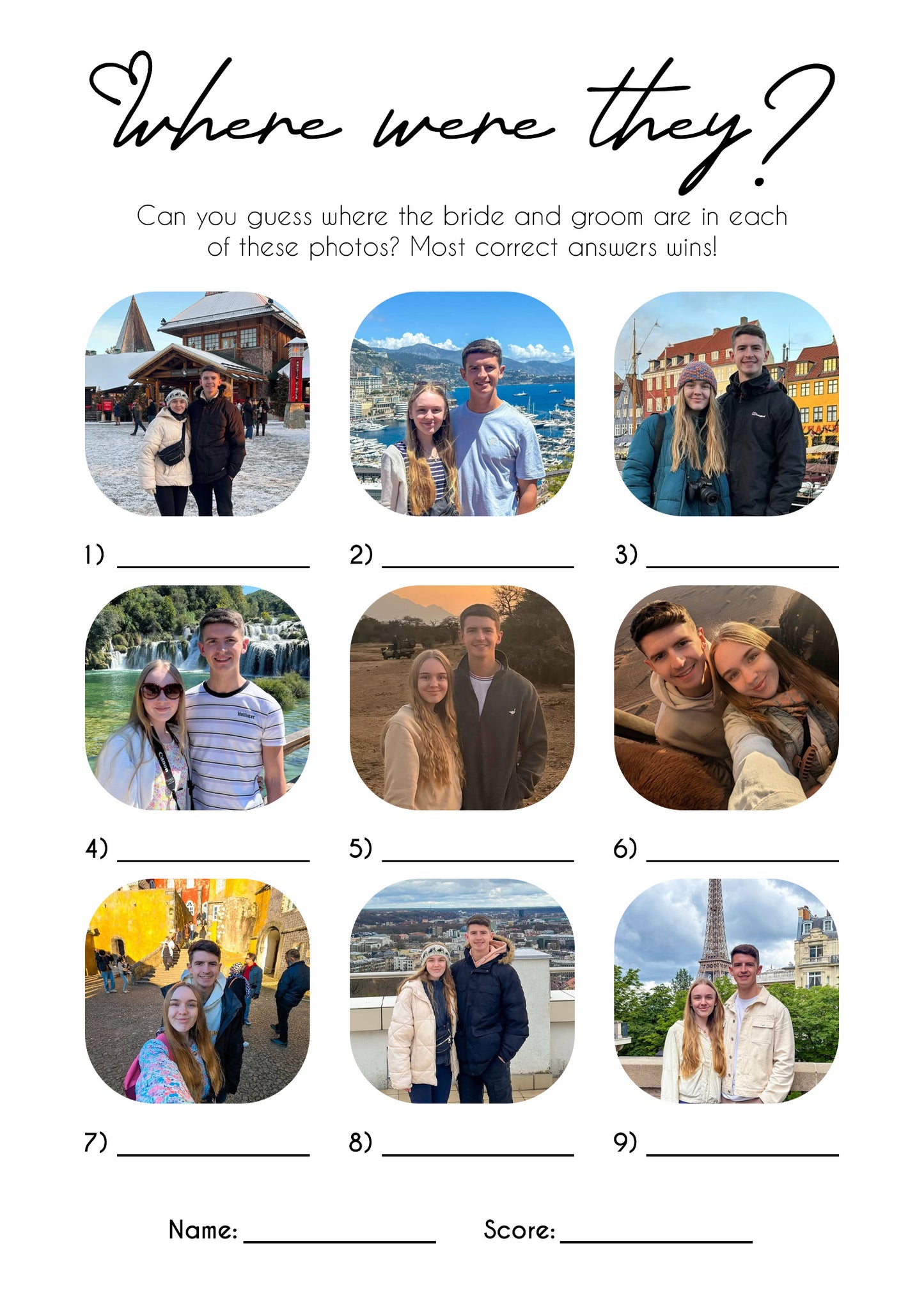 Personalised "Where Were They?" Photo Cards Wedding Game