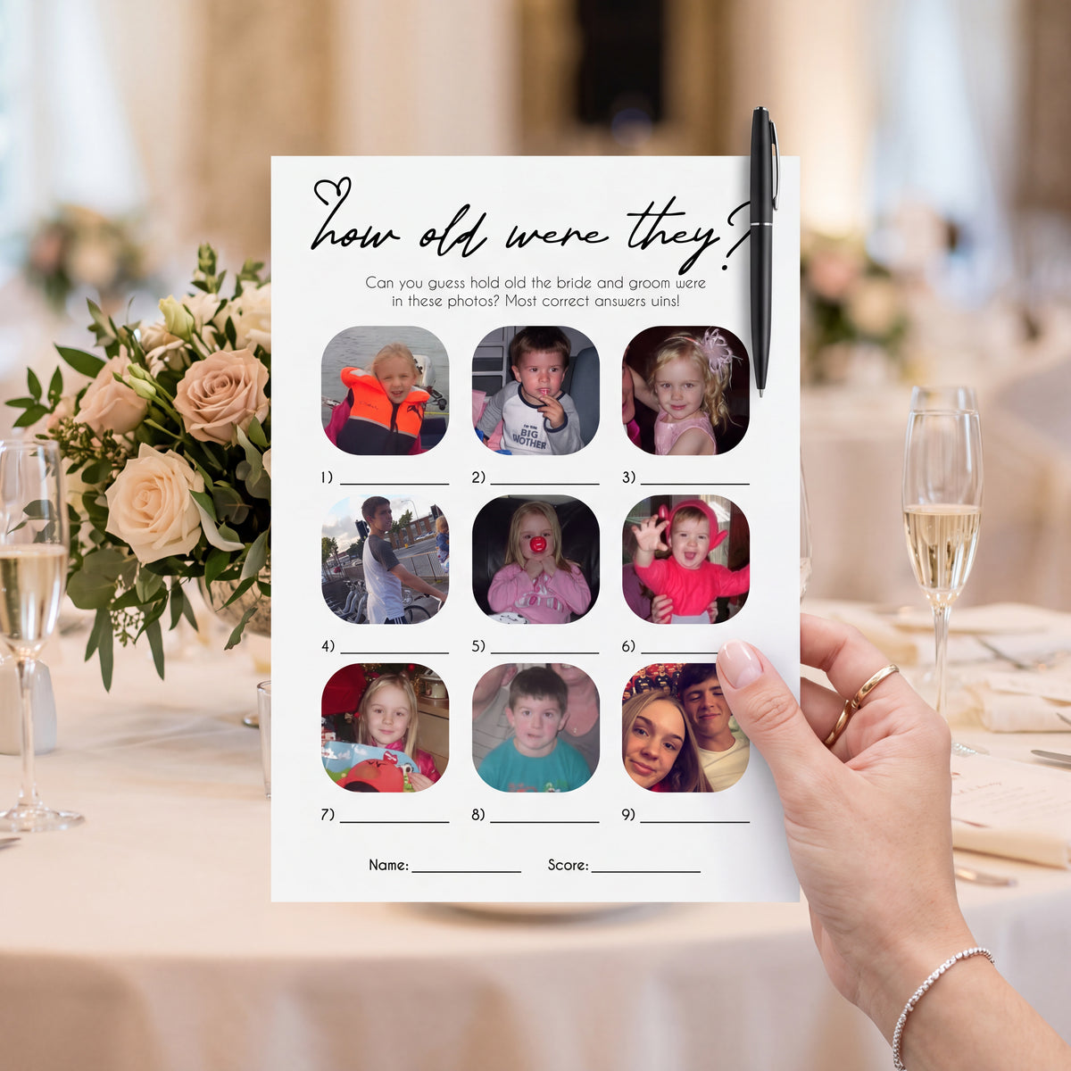 Personalised "How Old Were They?" Photo Cards Wedding Game
