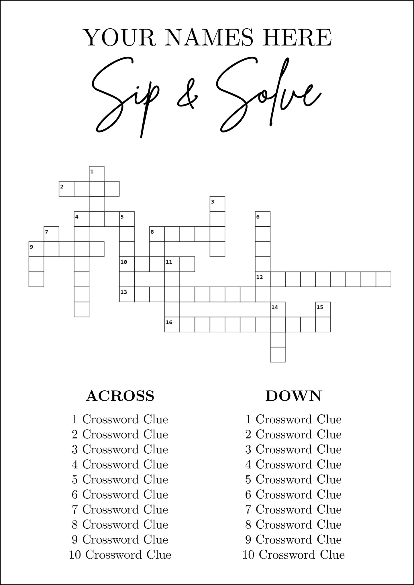 Personalised Minimalist Wedding Crossword Dry Erase Board