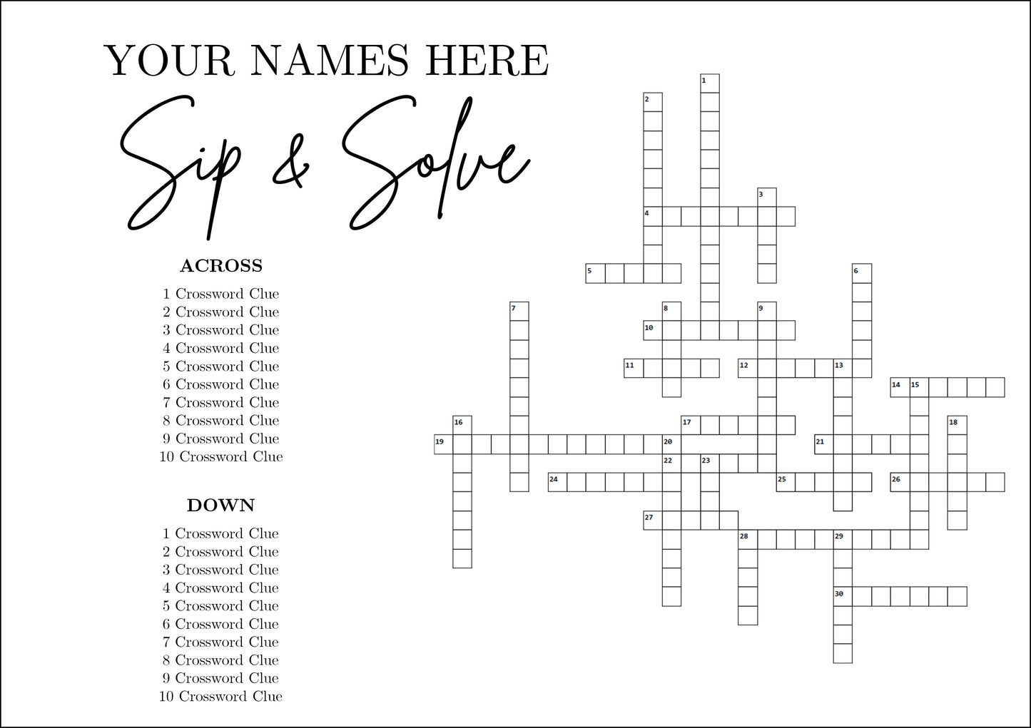 Personalised Minimalist Wedding Crossword Dry Erase Board