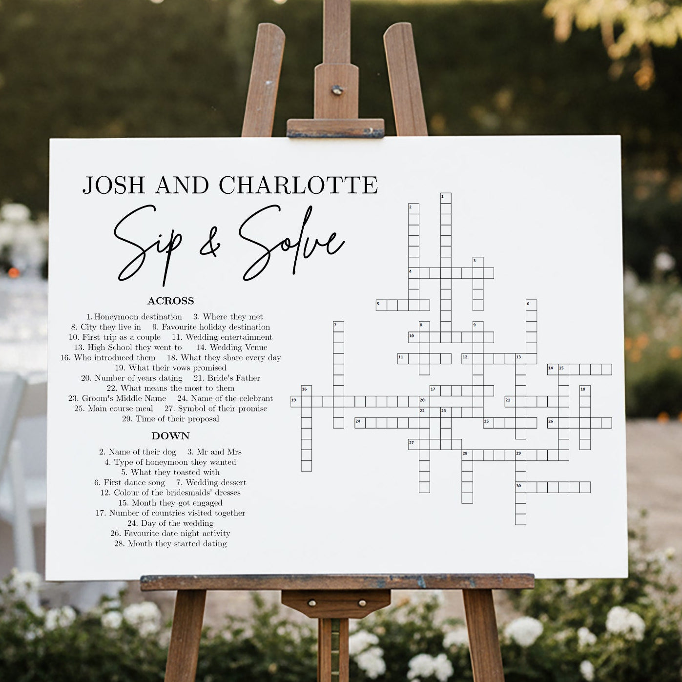 Personalised Minimalist Wedding Crossword Dry Erase Board