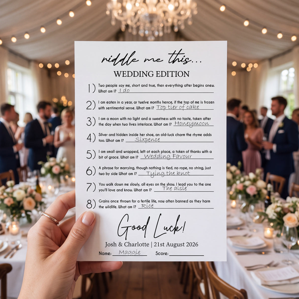 Personalised Wedding Riddles Game