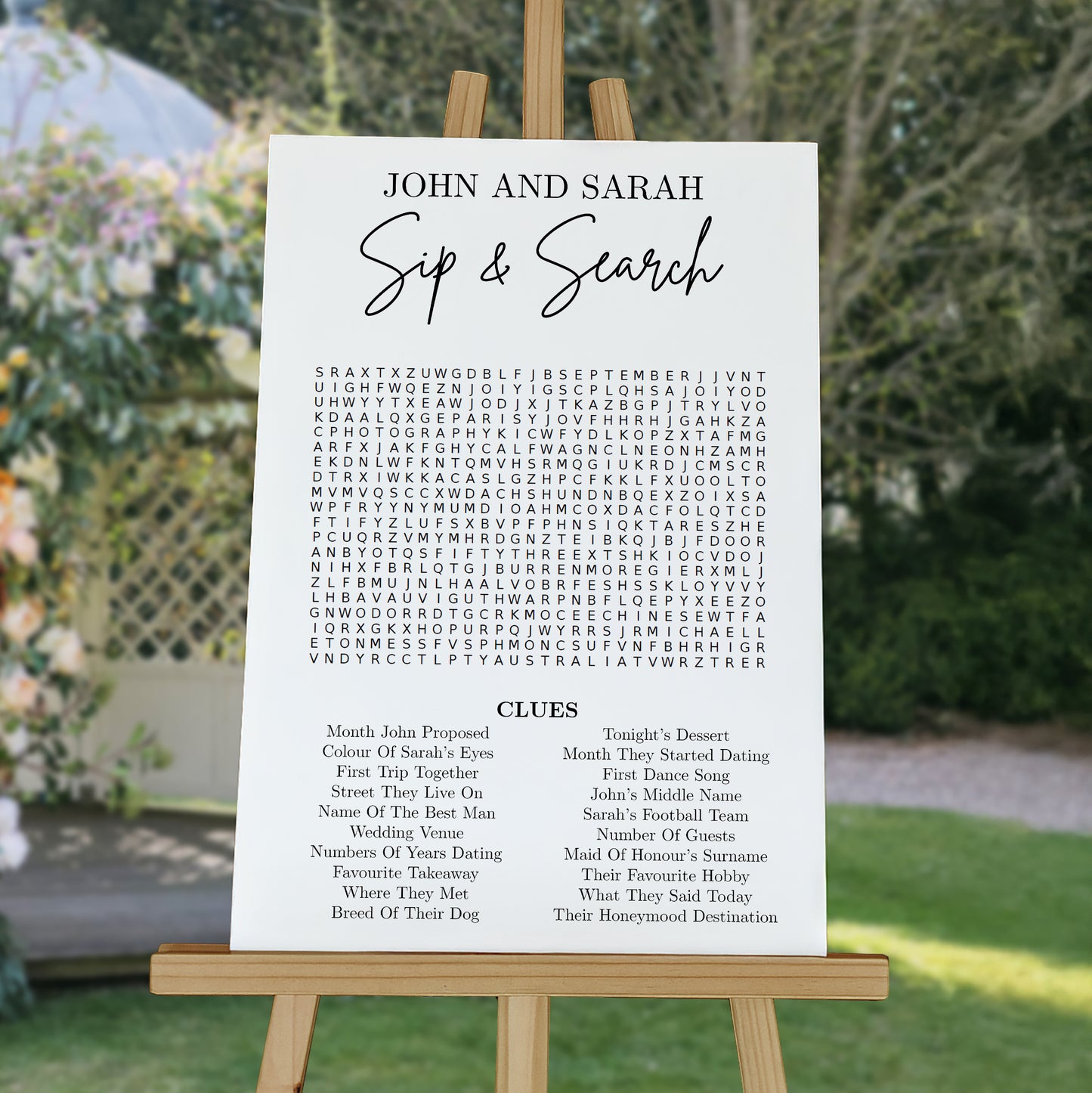 Personalised Minimalist Wedding Wordsearch Dry Erase Board