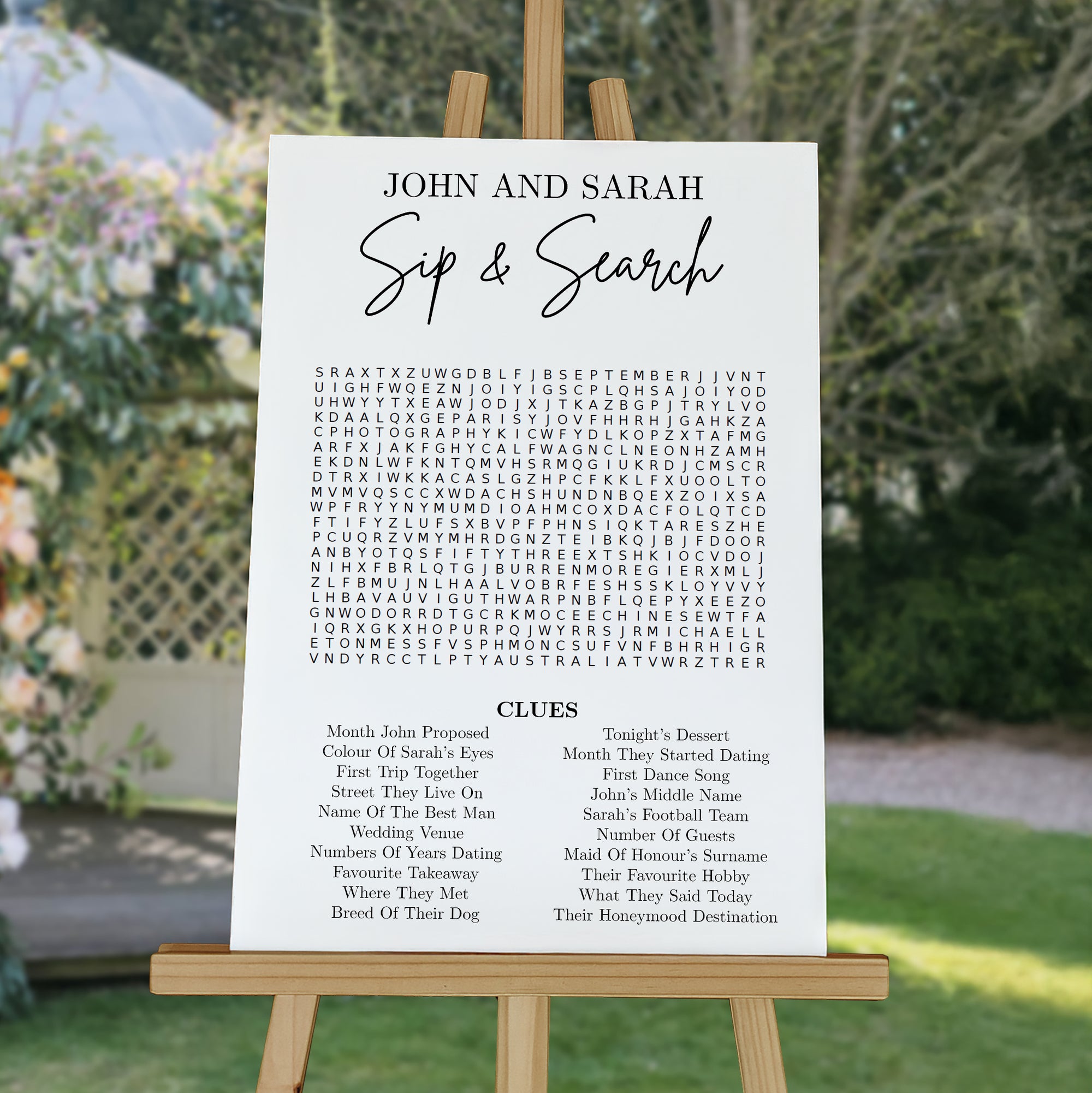 Personalised Minimalist Wedding Wordsearch Dry Erase Board