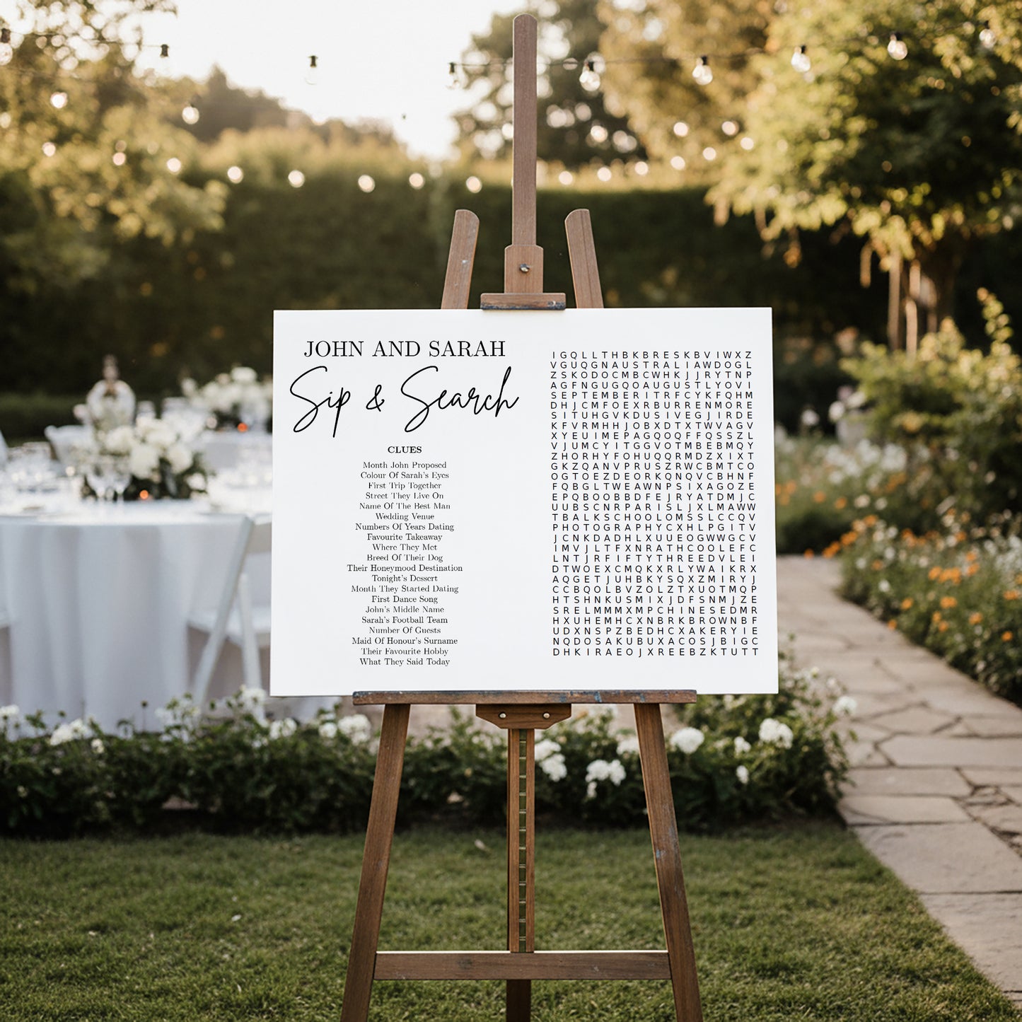 Personalised Minimalist Wedding Wordsearch Dry Erase Board