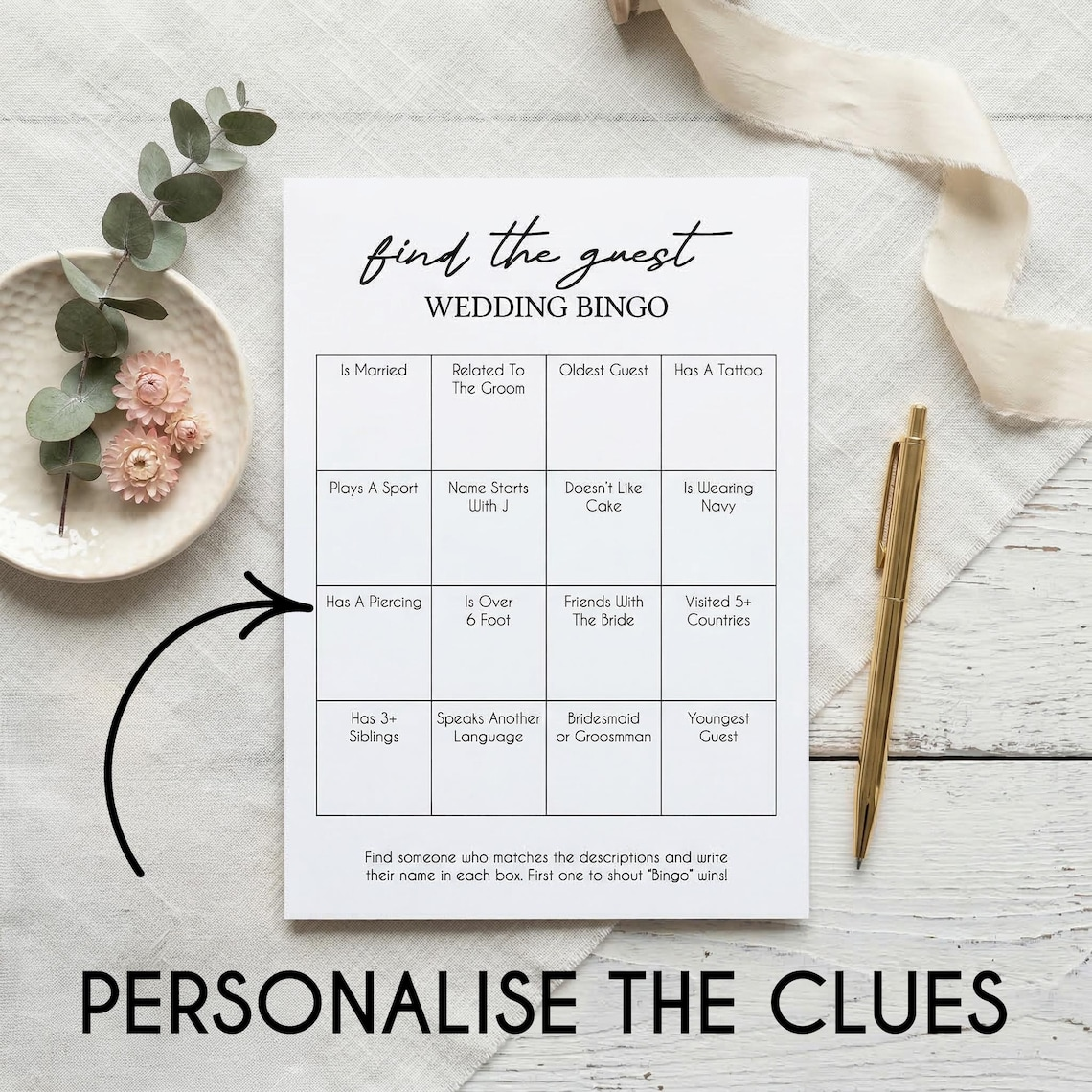 Personalised Wedding Bingo Game