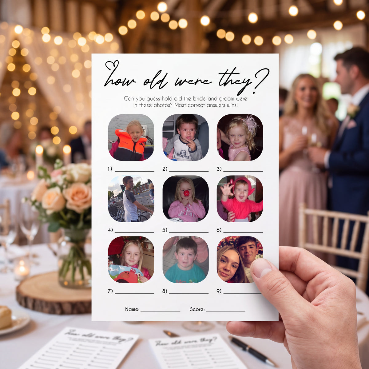 Personalised "How Old Were They?" Photo Cards Wedding Game