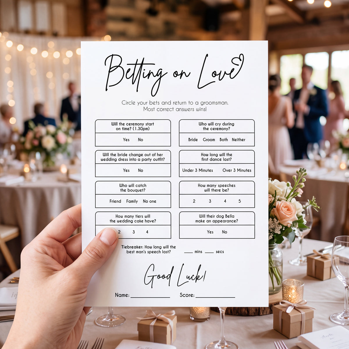 Personalised Wedding Bet Card | Wedding Betting Game
