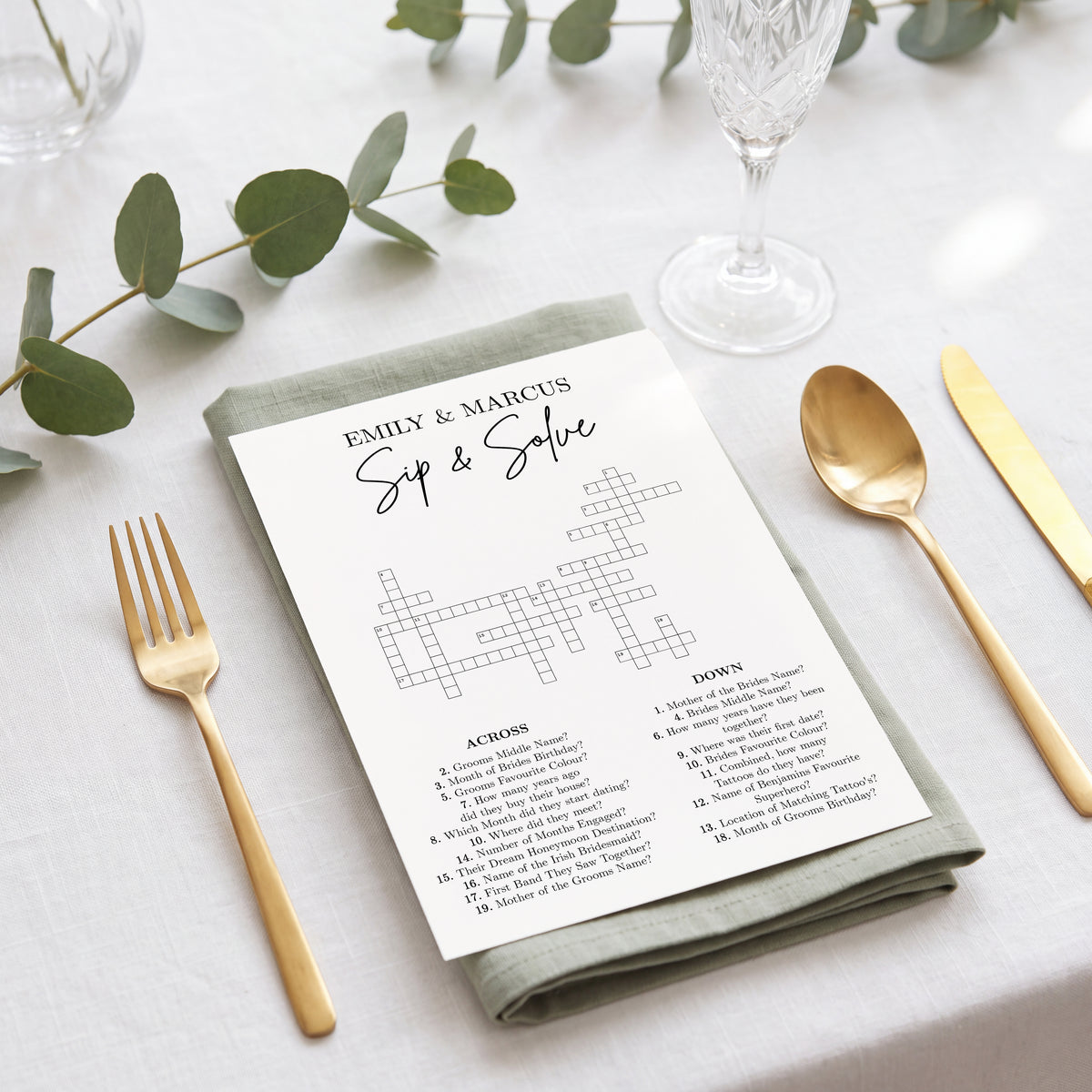 Personalised Mini Wedding Crossword Table Game