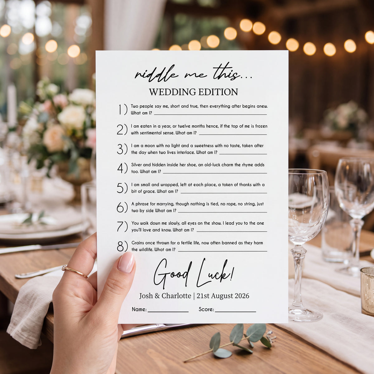 Personalised Wedding Riddles Game