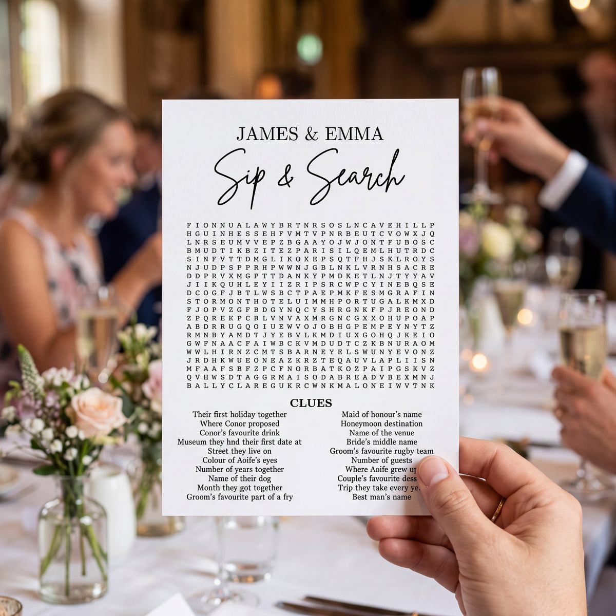 Personalised Mini Wedding Wordsearch Table Game