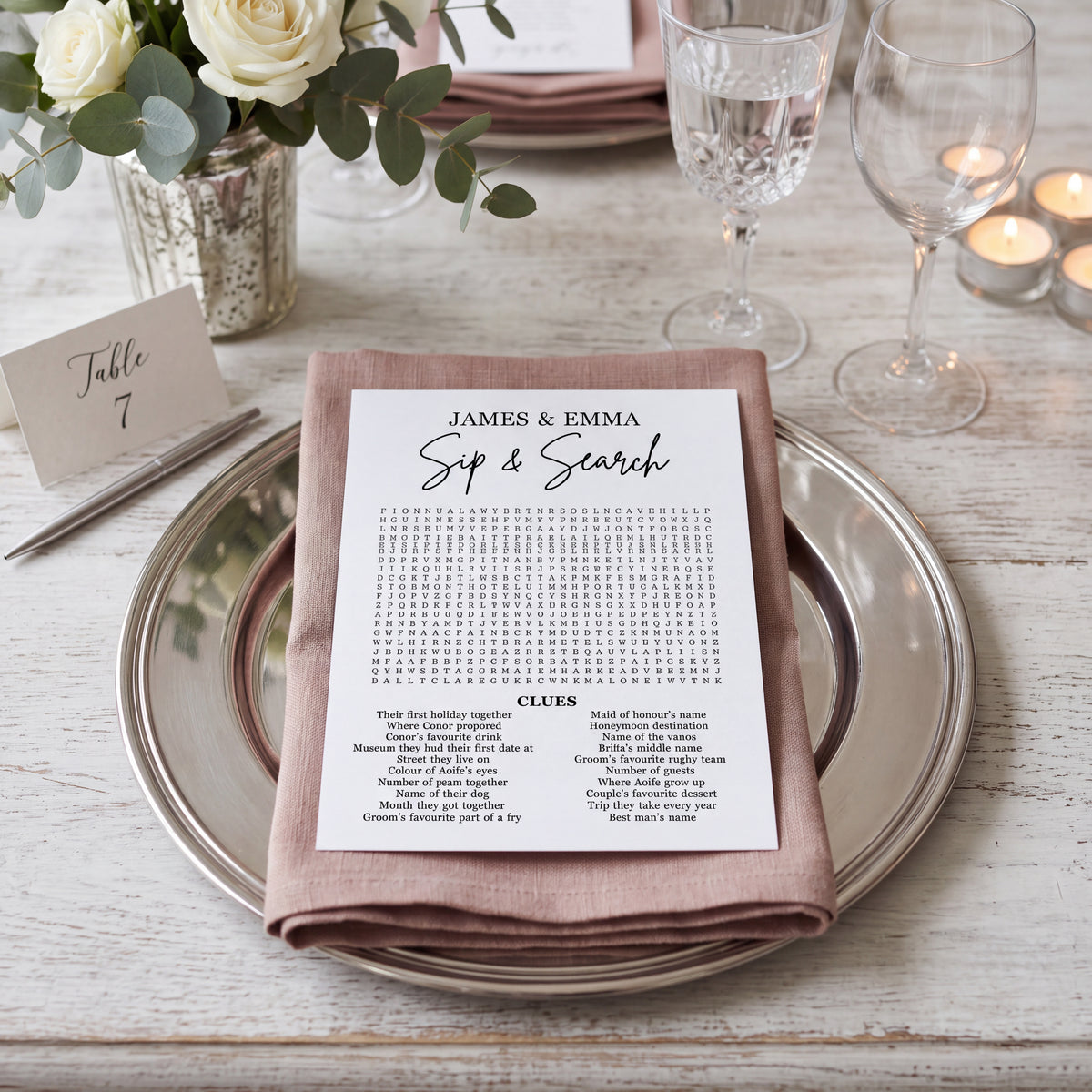 Personalised Mini Wedding Wordsearch Table Game