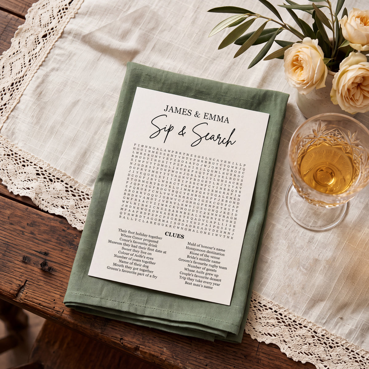 Personalised Mini Wedding Wordsearch Table Game